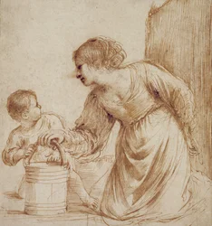 Mère et enfant avec seau